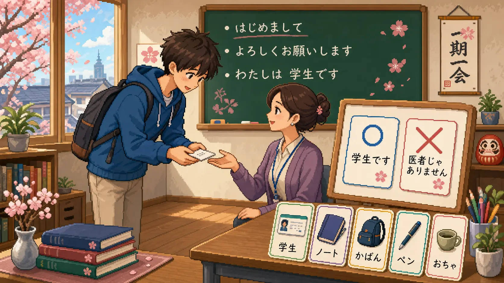 すすめ日本語の学習環境のピクセルアートイラスト