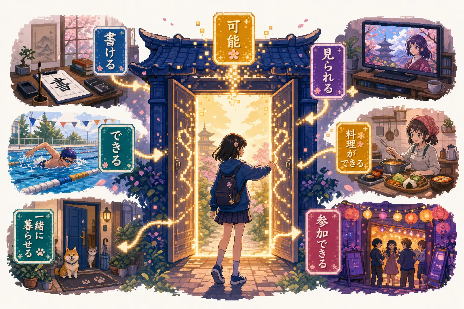 Gemini AI 日本語チューターのピクセルアートイラスト