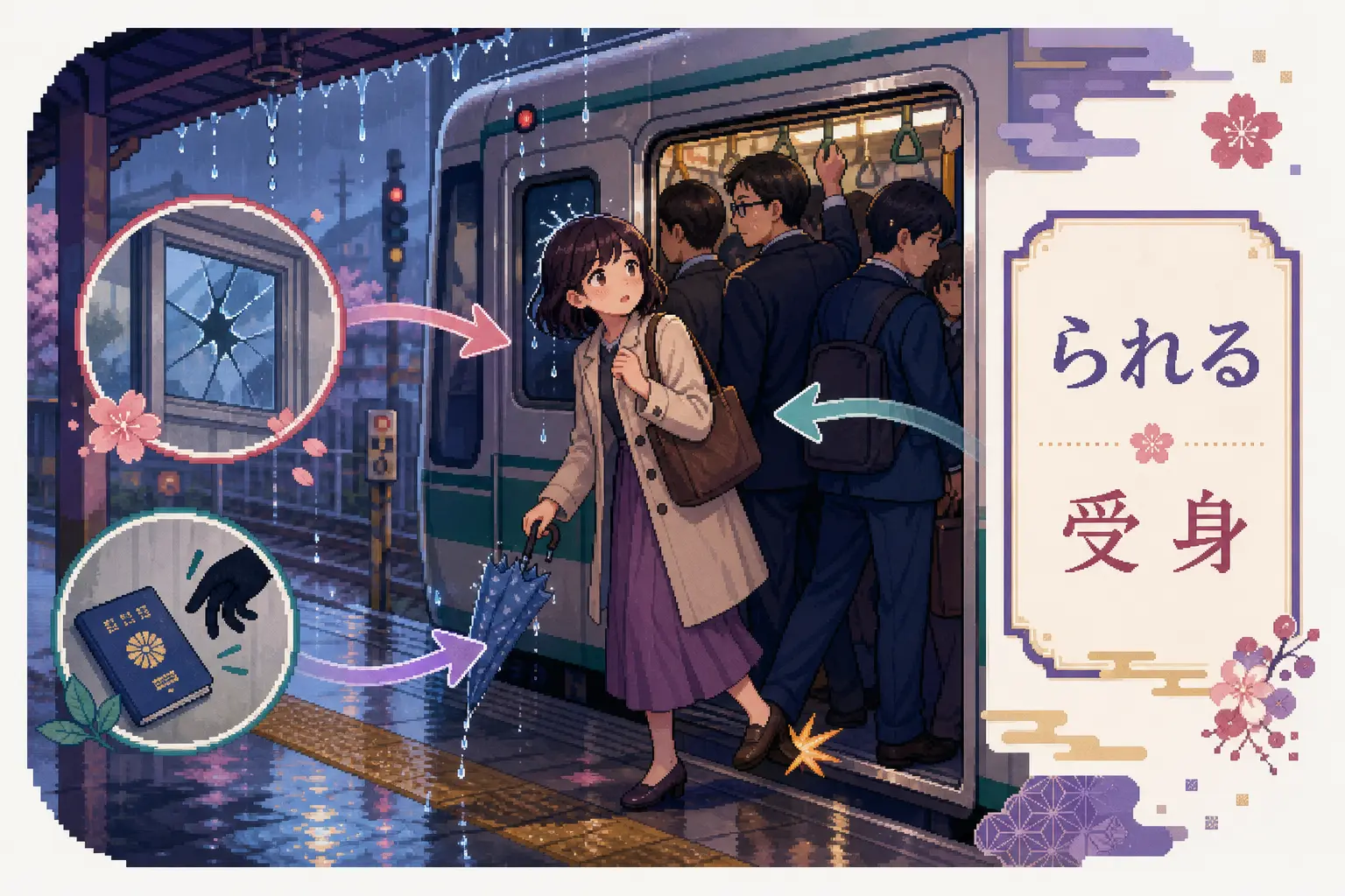受身形と敬語・丁寧表現のピクセルアートイラスト